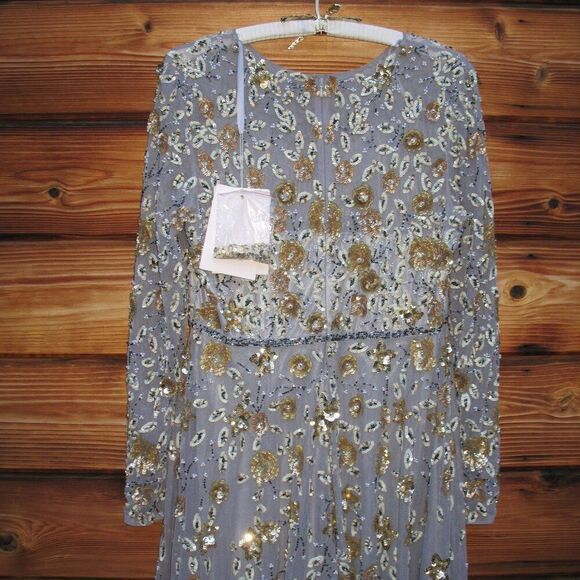 Mac Duggal 5533 Platinum Embellished High Neck Long Sleeve A Line Gown Dress - Picture 11 of 13